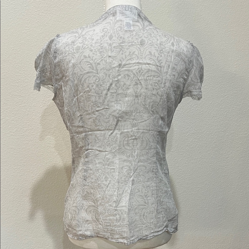 Loft Light Gray Patterned Ruffled Blouse - image 2